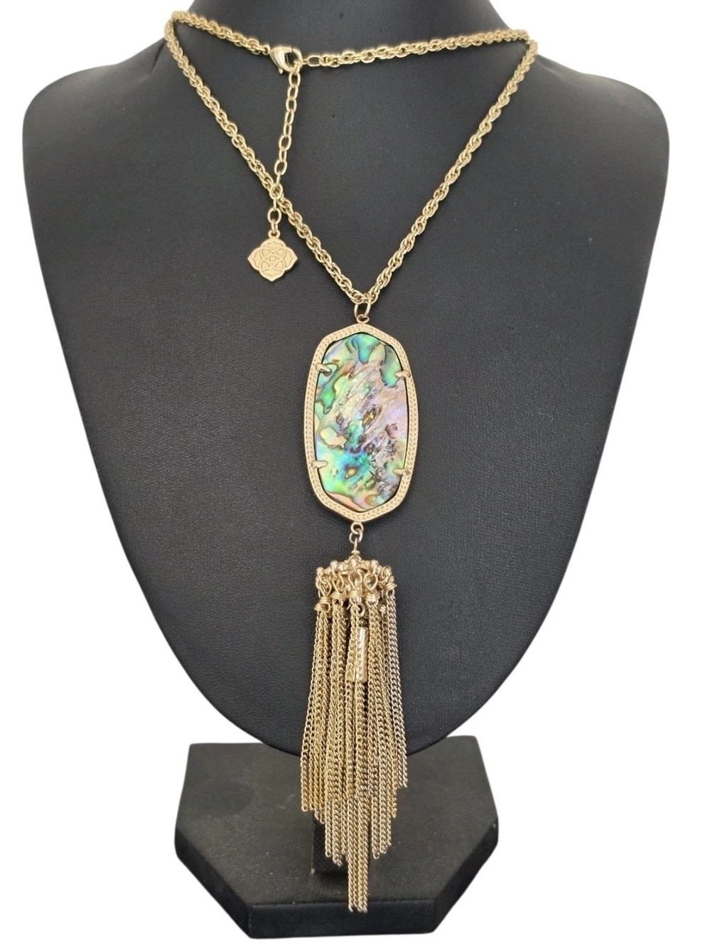 Kendra Scott Rayne Abalone Shell Long Tassel Pendant Necklace Gold Tone 32"